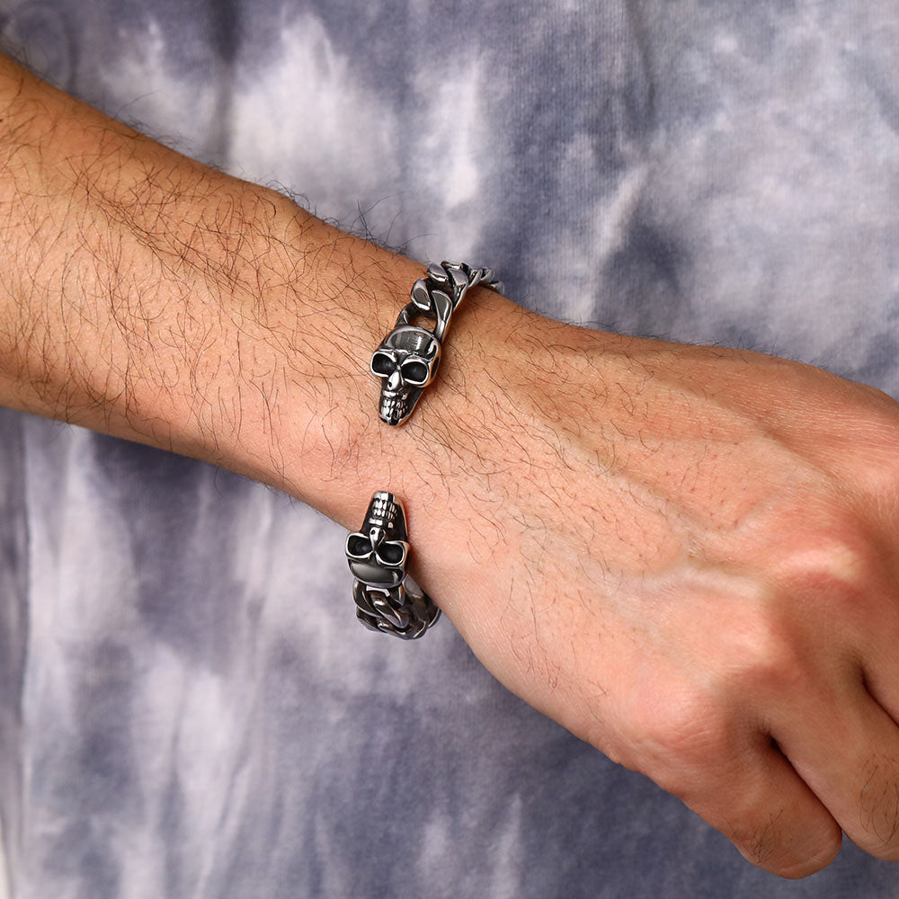 FaithHeart Gothic Skull Bracelet Skeleton Head Cuban Chain Bracelet FaithHeart