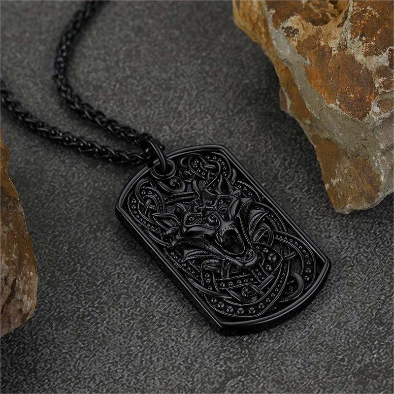 FaithHeart Viking Celtic Wolf Dog Tag Pendant Necklace for Men FaithHeart