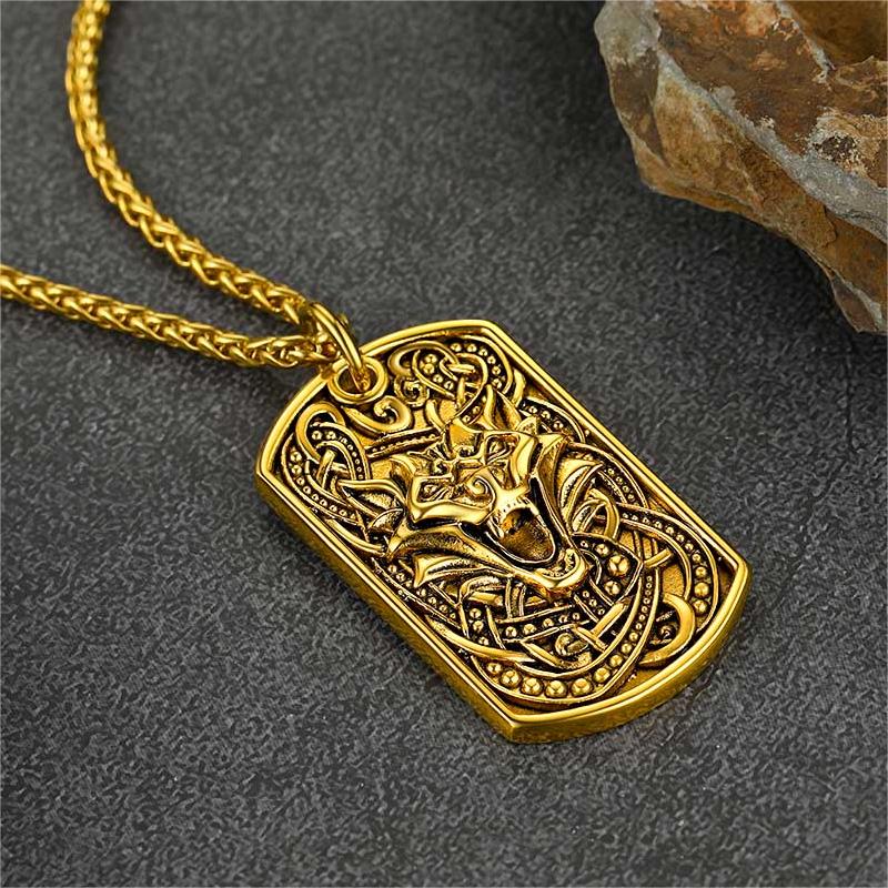FaithHeart Viking Celtic Wolf Dog Tag Pendant Necklace for Men FaithHeart