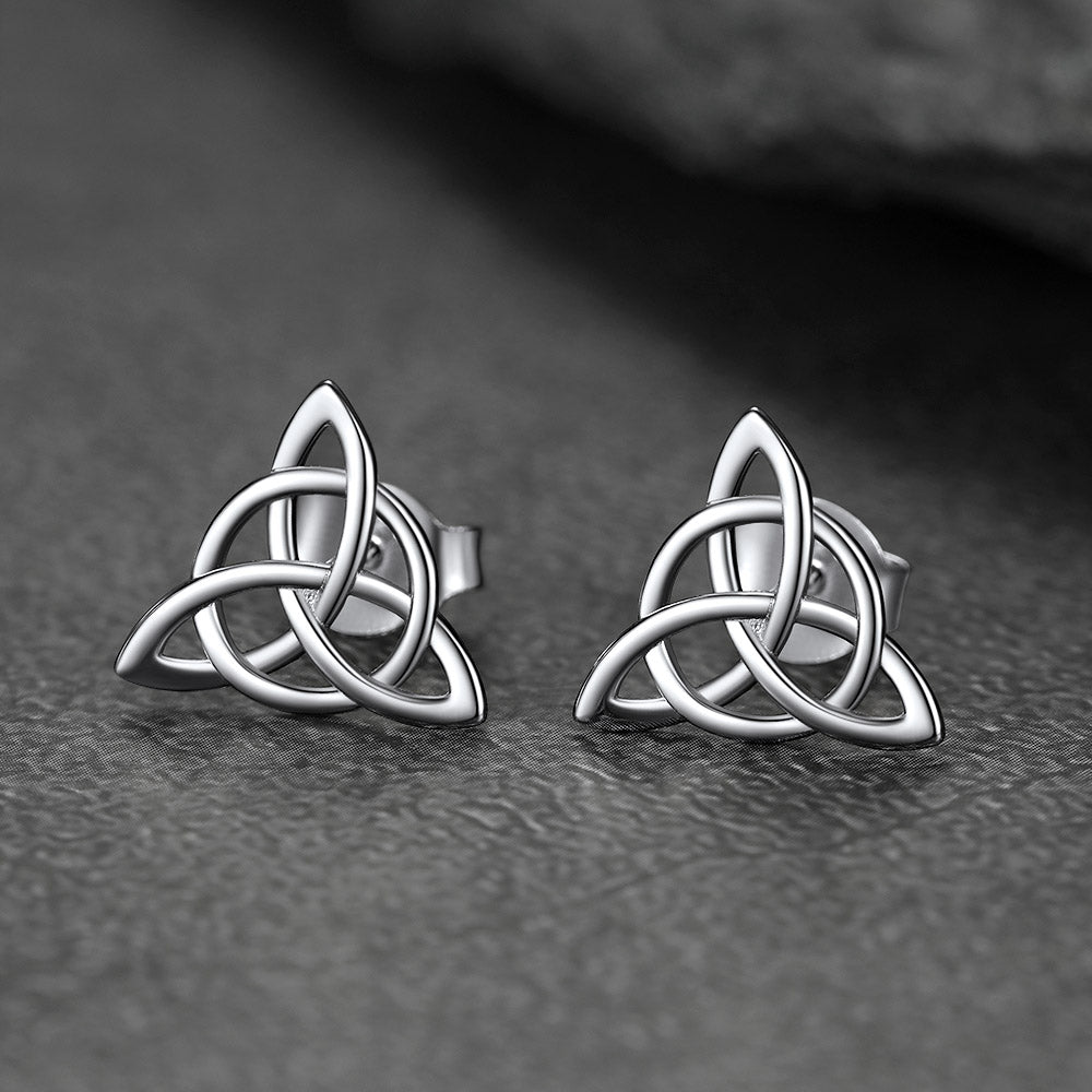 FaithHeart S925 Silver Triquetra Stud Earrings Celtic Knot Stud Earrings FaithHeart