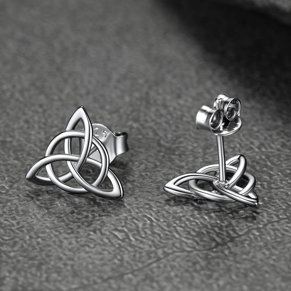 FaithHeart S925 Silver Triquetra Stud Earrings Celtic Knot Stud Earrings FaithHeart