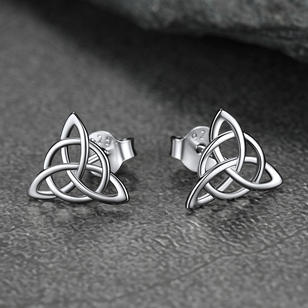 FaithHeart S925 Silver Triquetra Stud Earrings Celtic Knot Stud Earrings FaithHeart