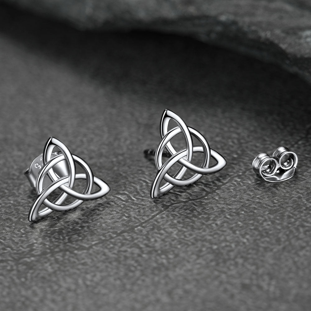 FaithHeart S925 Silver Triquetra Stud Earrings Celtic Knot Stud Earrings FaithHeart
