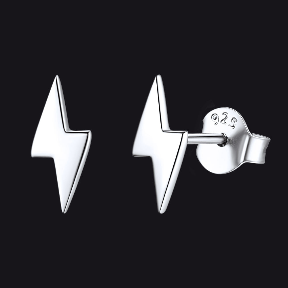 FaithHeart Sterling Silver Lightning Bolt Stud Earrings For Men FaithHeart