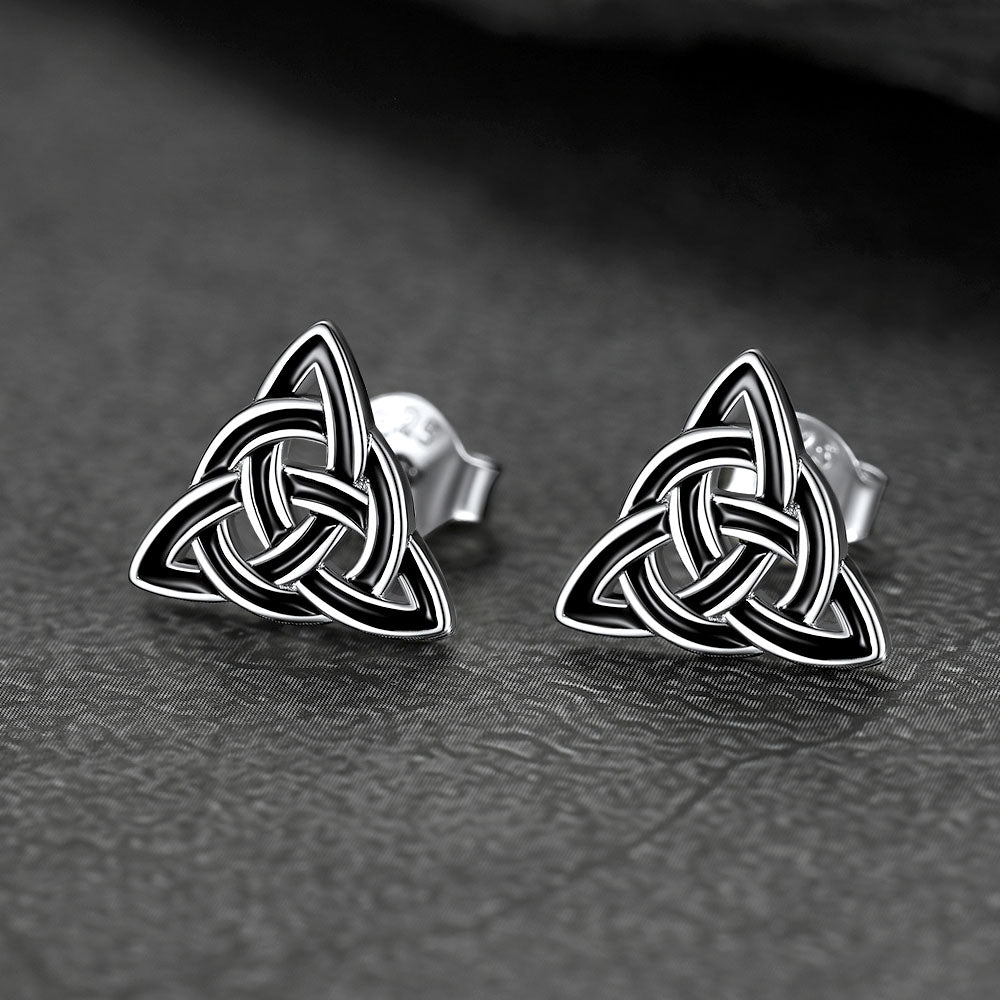 FaithHeart S925 Black Triangle Sterling Silver Knot Stud Earrings FaithHeart