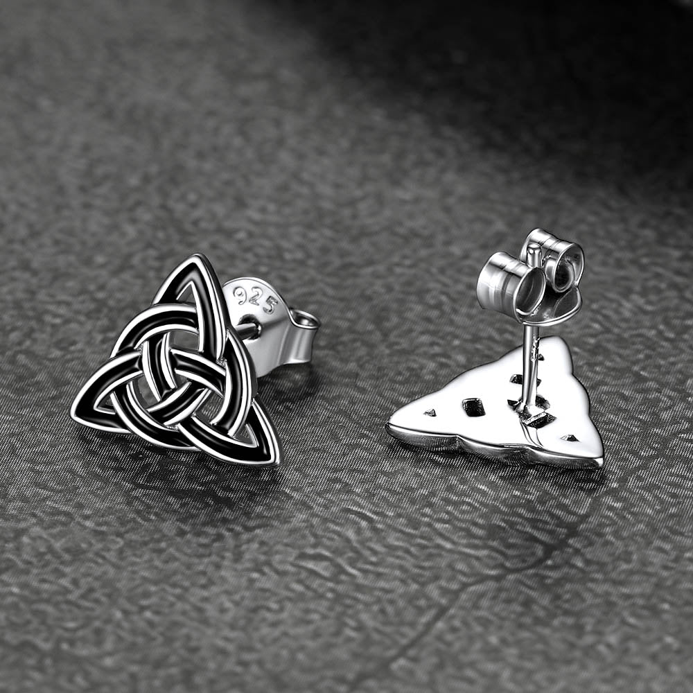 FaithHeart S925 Black Triangle Sterling Silver Knot Stud Earrings FaithHeart