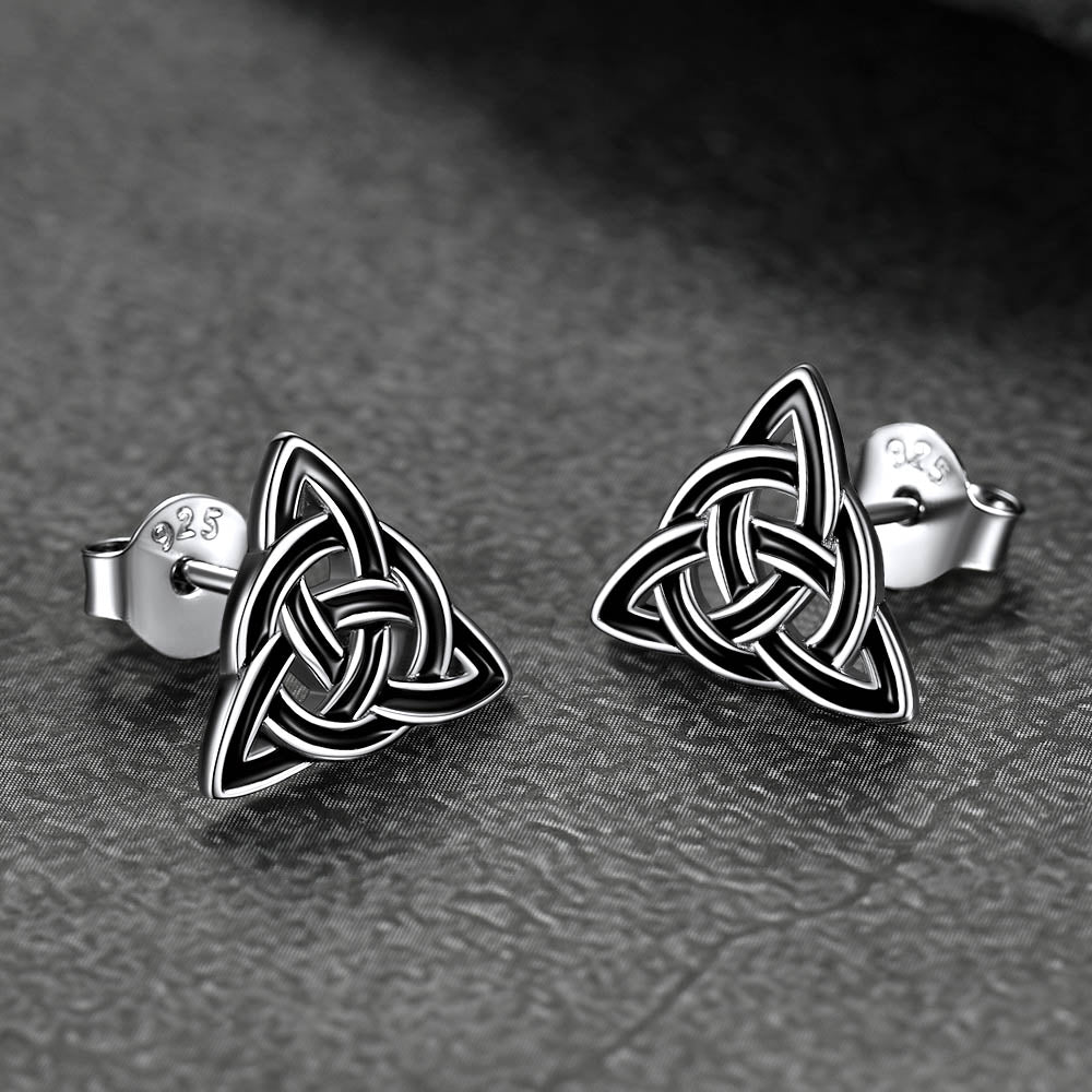 FaithHeart S925 Black Triangle Sterling Silver Knot Stud Earrings FaithHeart