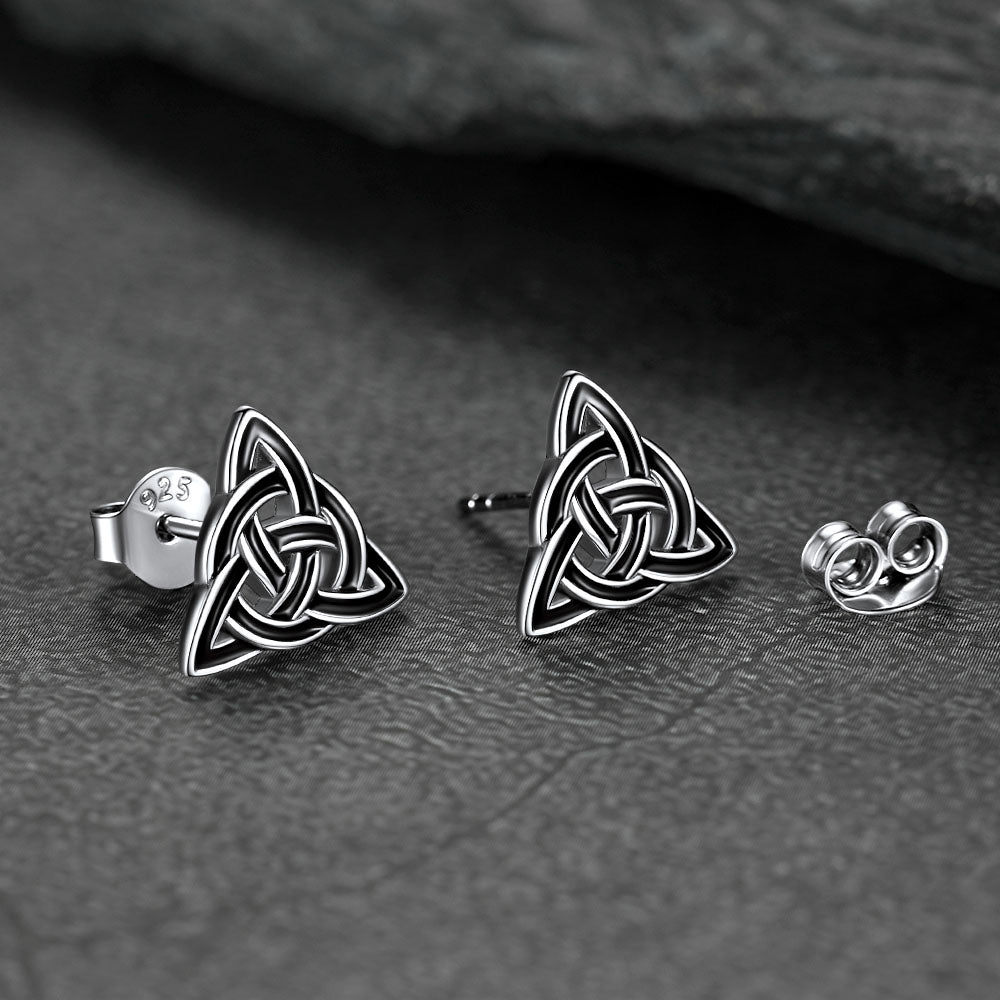 FaithHeart S925 Black Triangle Sterling Silver Knot Stud Earrings FaithHeart
