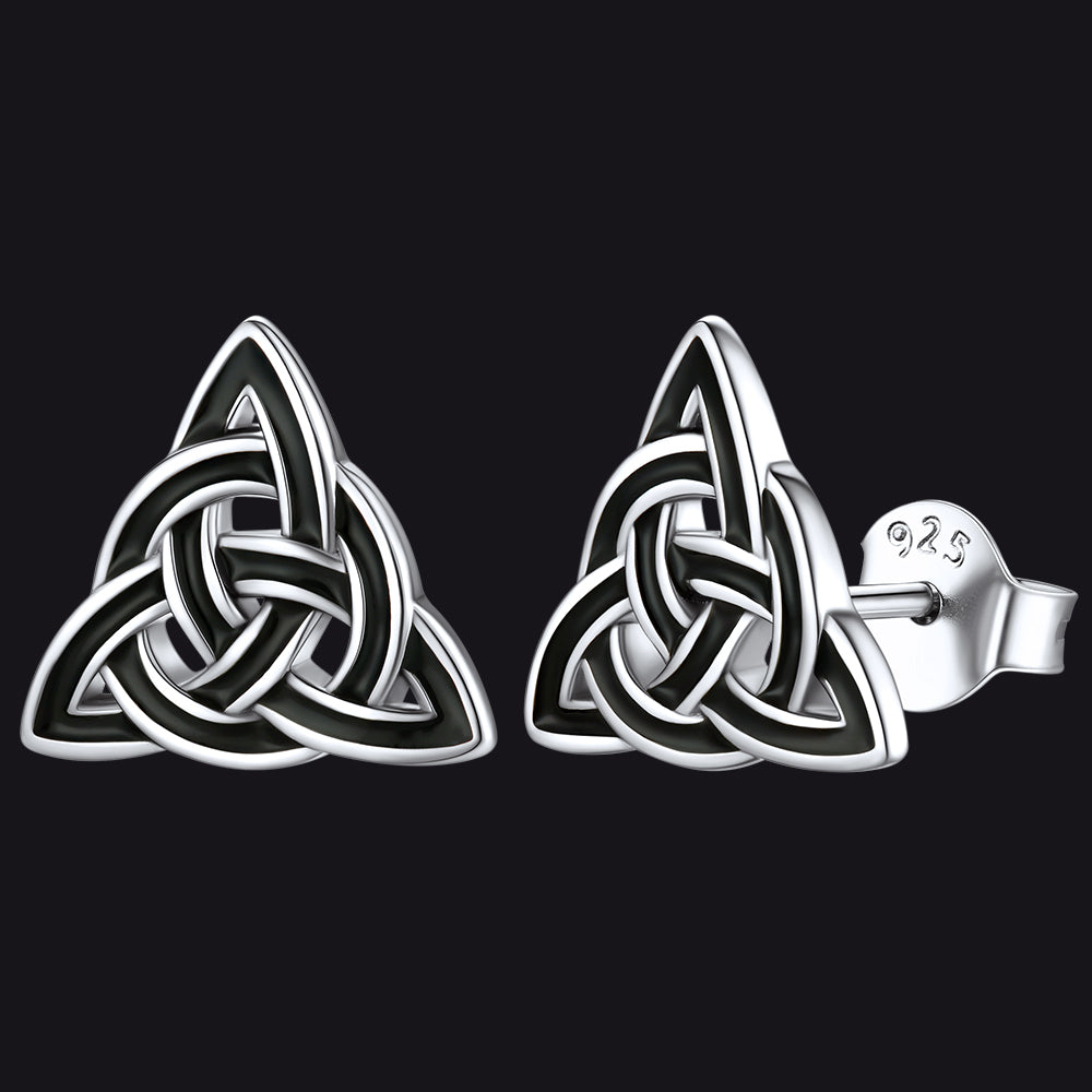 FaithHeart S925 Black Triangle Sterling Silver Knot Stud Earrings FaithHeart