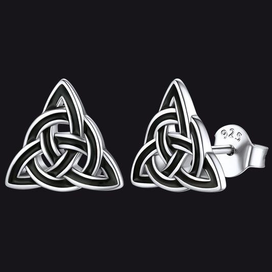 FaithHeart S925 Black Triangle Sterling Silver Knot Stud Earrings FaithHeartimg