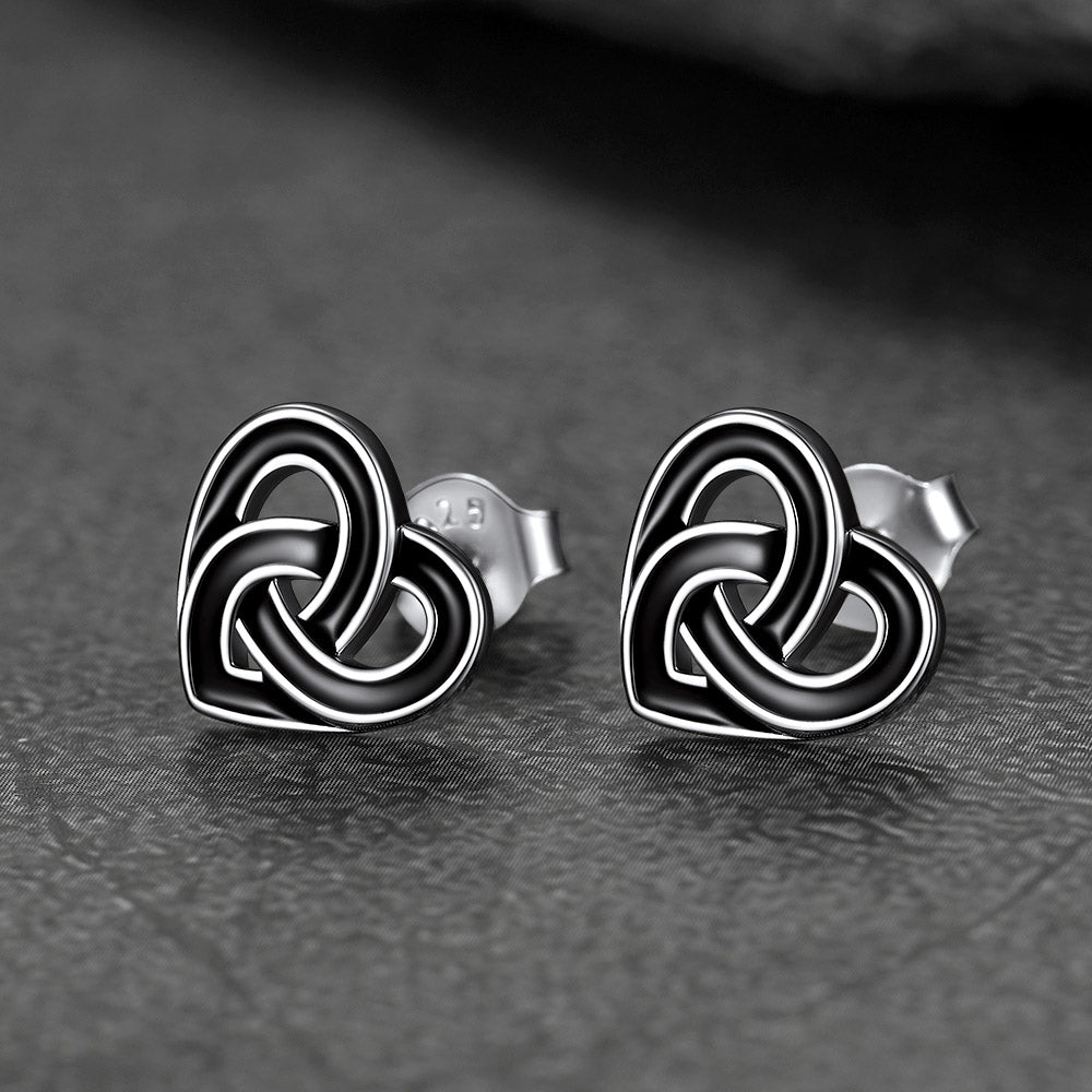 FaithHeart Black Heart Stud Earrings Celtic Knot Studs in Sterling Silver FaithHeart