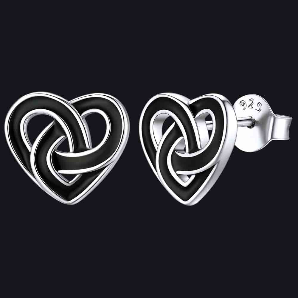 FaithHeart Black Heart Stud Earrings Celtic Knot Studs in Sterling Silver FaithHeart