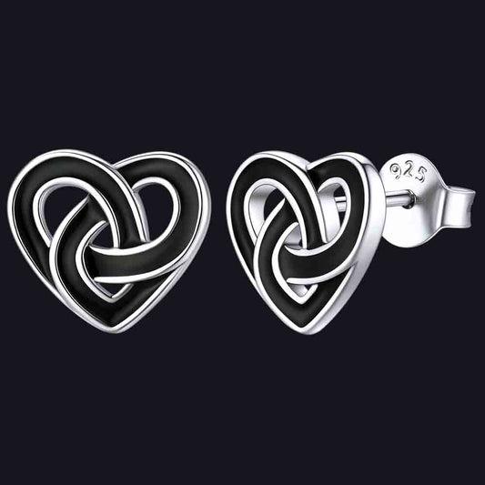 FaithHeart Black Heart Stud Earrings Celtic Knot Studs in Sterling Silver FaithHeartimg