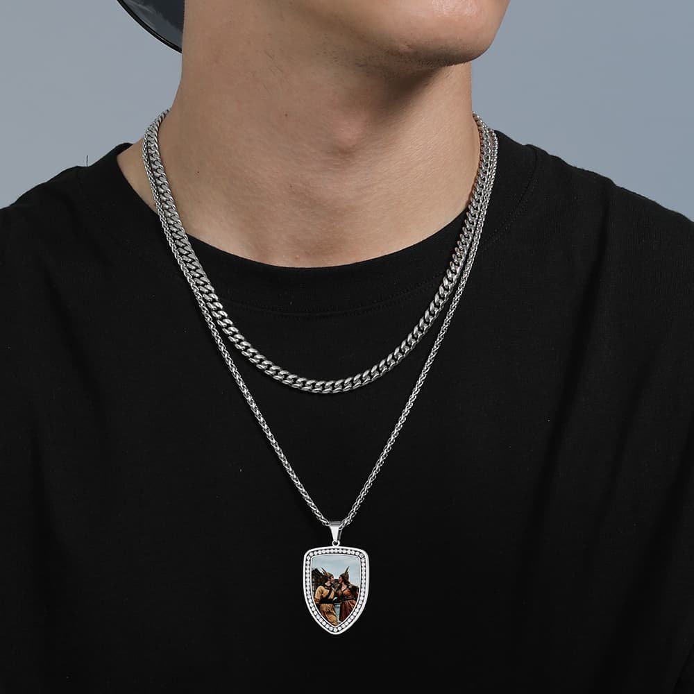 FaithHeart Personalized Photo Shield Necklace Engraved Pendant FaithHeart