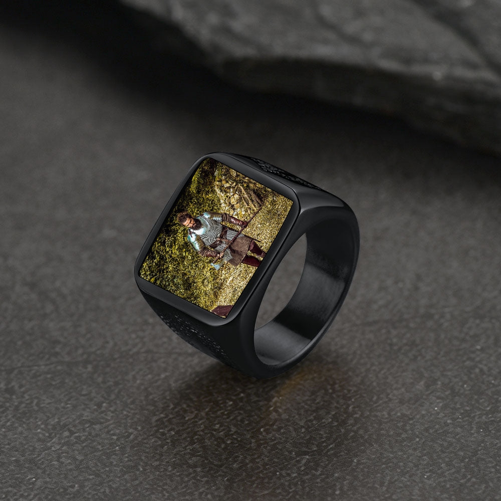 FaithHeart Custom Engraved Cross Signet Ring With Photo for Men FaithHeart