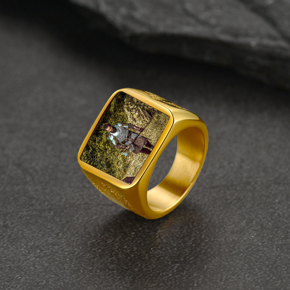 FaithHeart Custom Engraved Cross Signet Ring With Photo for Men FaithHeart