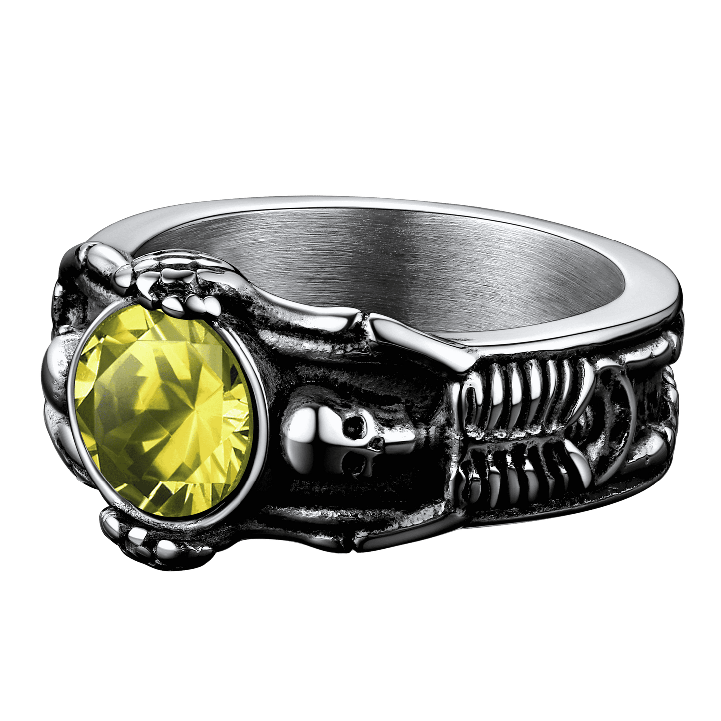 FaithHeart Gothic Gemstone Skull Ring Birthstone Signet Ring For Men FaithHeart
