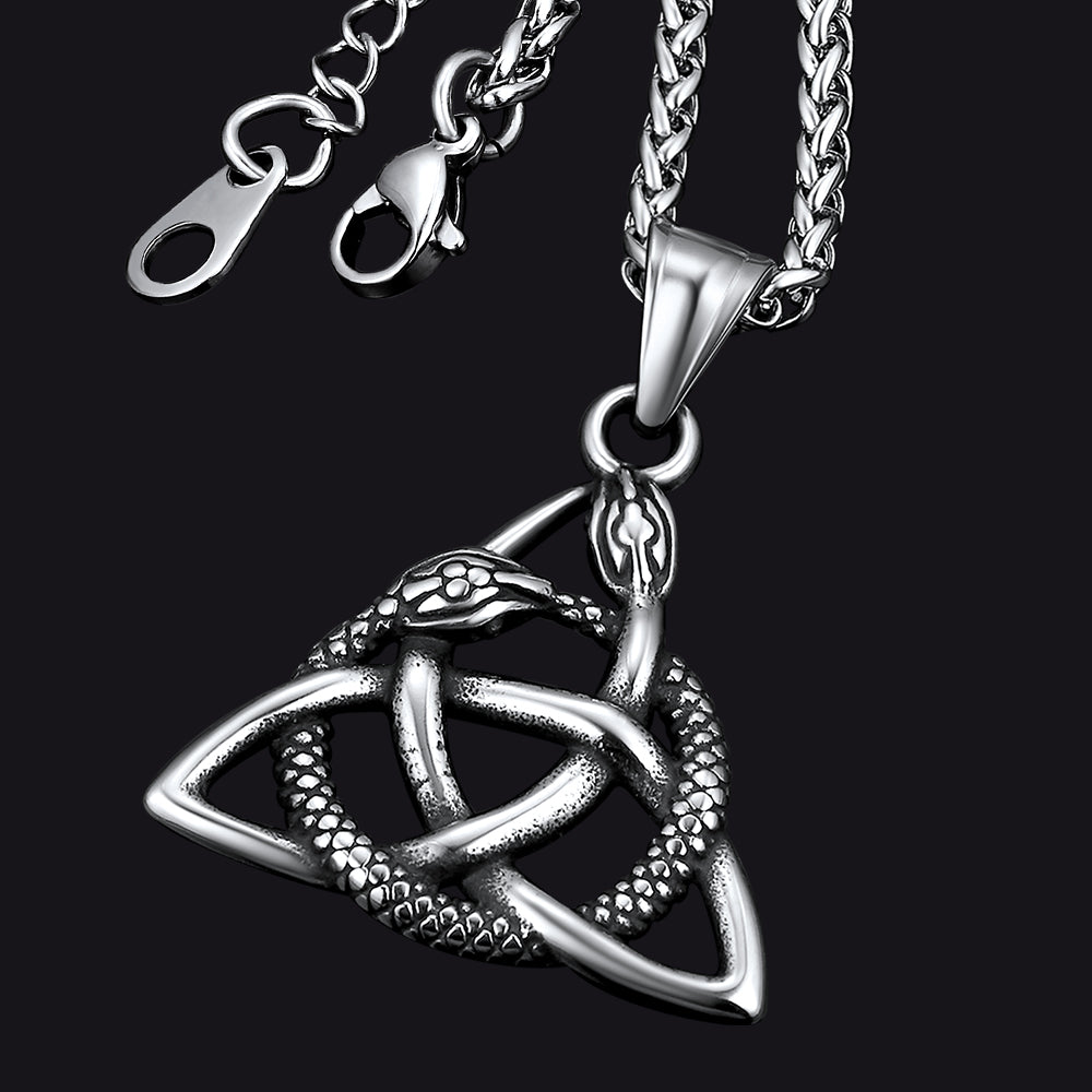 FaithHeart Celtic Trinity Knot Snake Pendant Necklace For Men FaithHeart