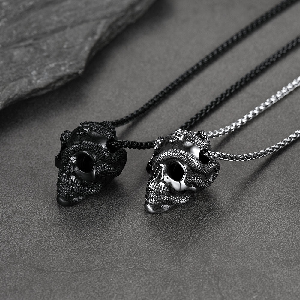 FaithHeart Snake Skull Pendant Necklace Stainless Steel Gothic Jewelry FaithHeart