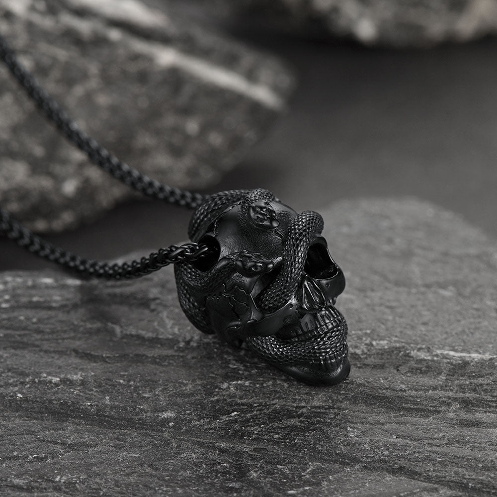 FaithHeart Snake Skull Pendant Necklace Stainless Steel Gothic Jewelry FaithHeart