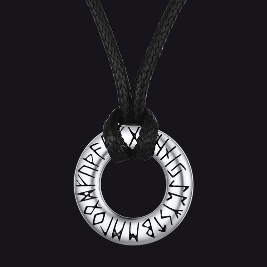 FaithHeart Viking Circle Rune Pendant Necklace With Wax Chain for Men FaithHeartimg