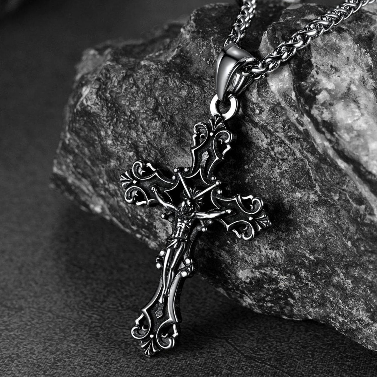 FaithHeart Cross Crucifix Pendant Necklace For Men Stainless Steel FaithHeart