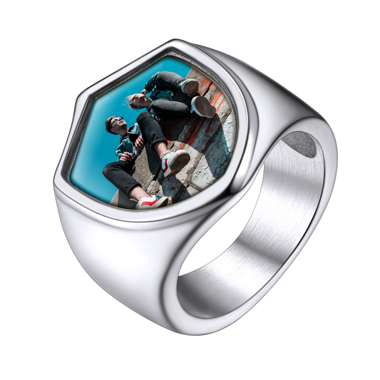 FaithHeart Custom Shield Signet Ring with Photo Engraved Ring for Men FaithHeartimg