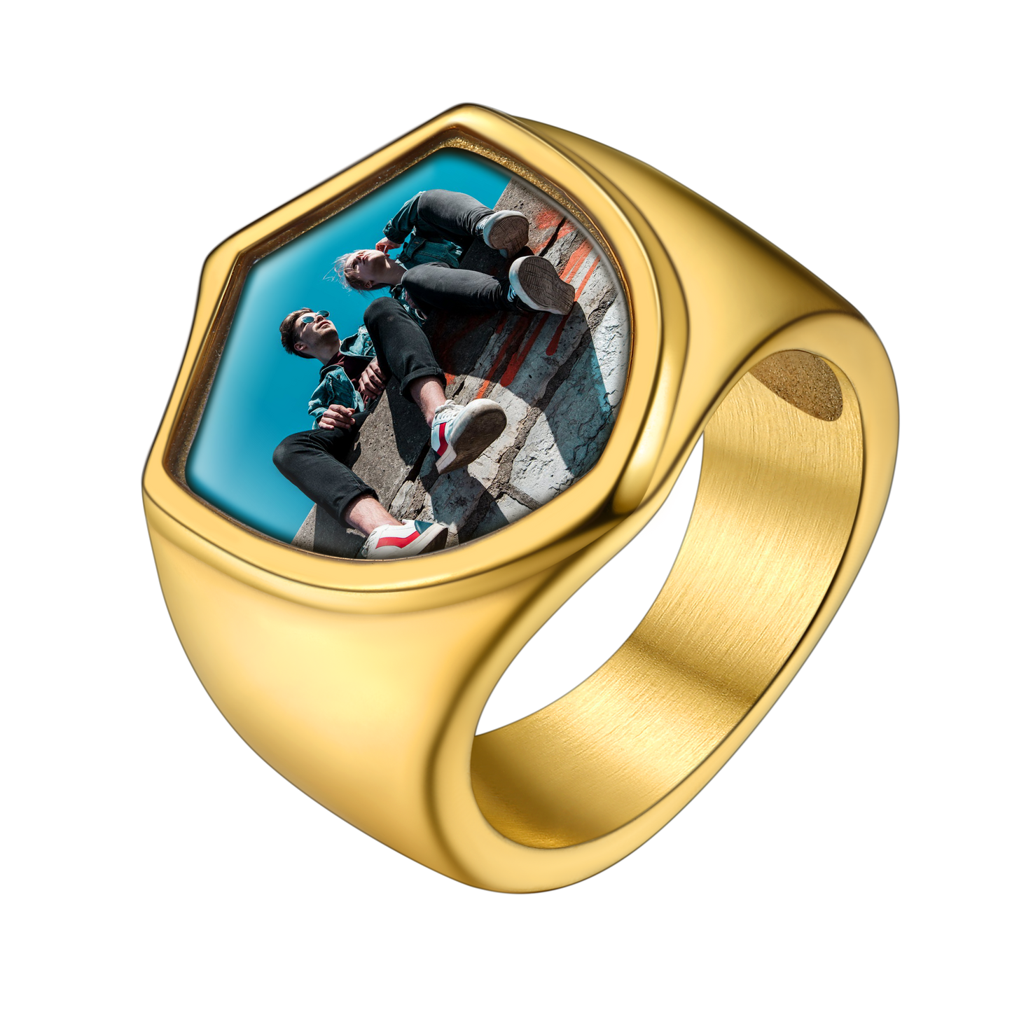 FaithHeart Custom Shield Signet Ring with Photo Engraved Ring for Men FaithHeart