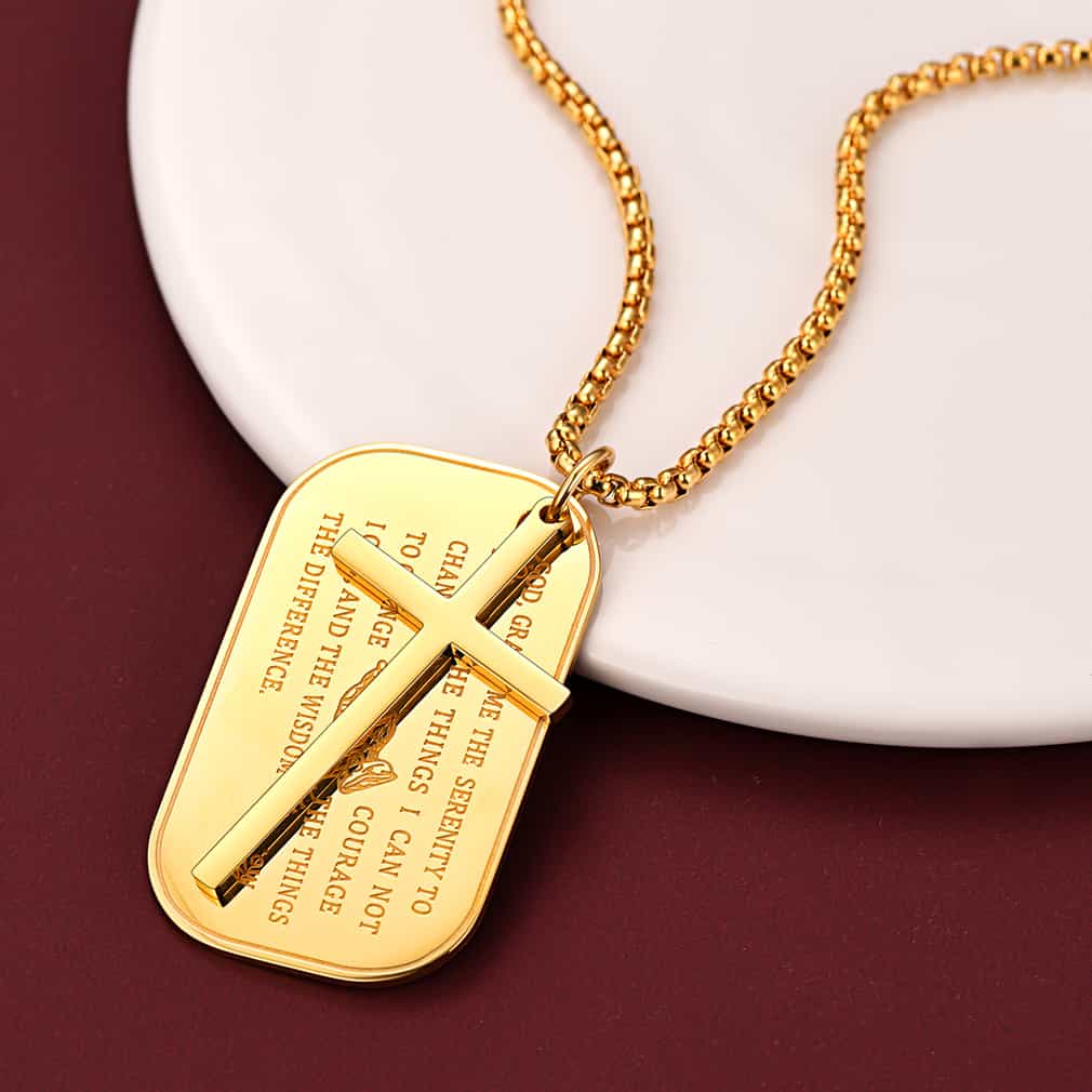 FaithHeart Customized Engraved Dog Tag Necklace With Cross FaithHeart