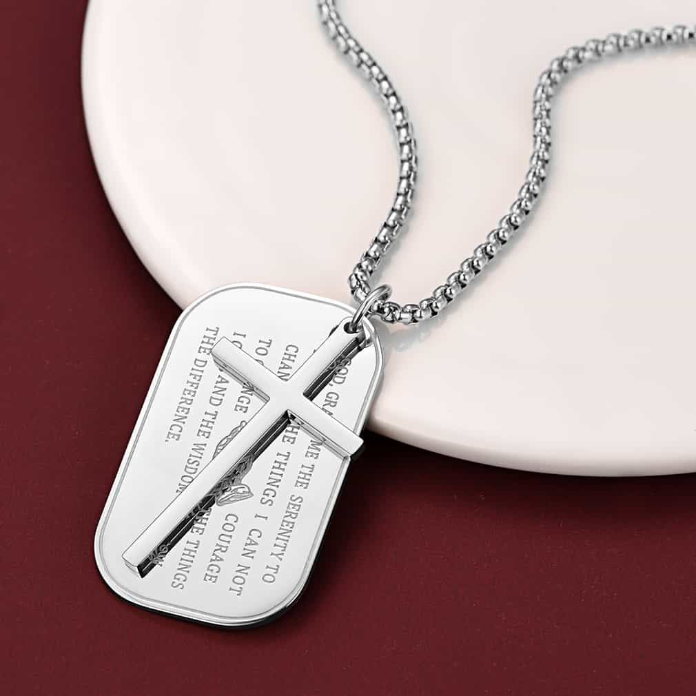 FaithHeart Customized Engraved Dog Tag Necklace With Cross FaithHeart