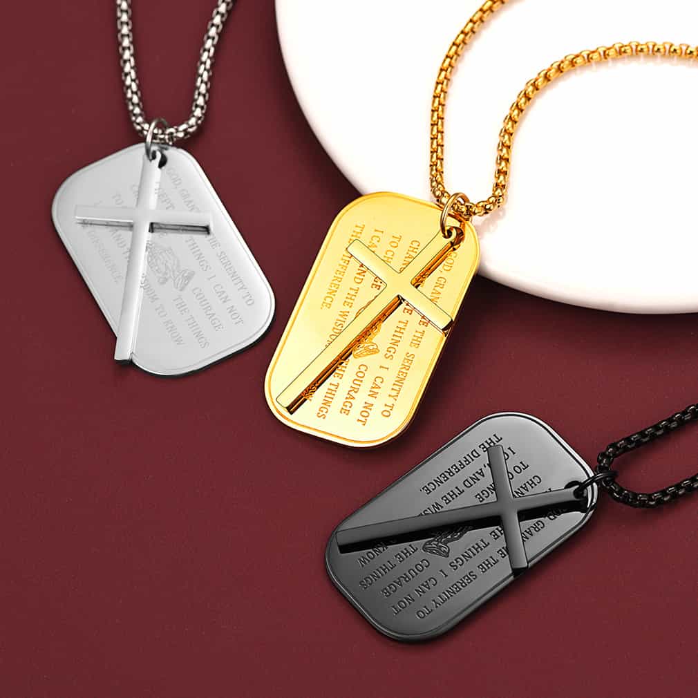 FaithHeart Customized Engraved Dog Tag Necklace With Cross FaithHeart