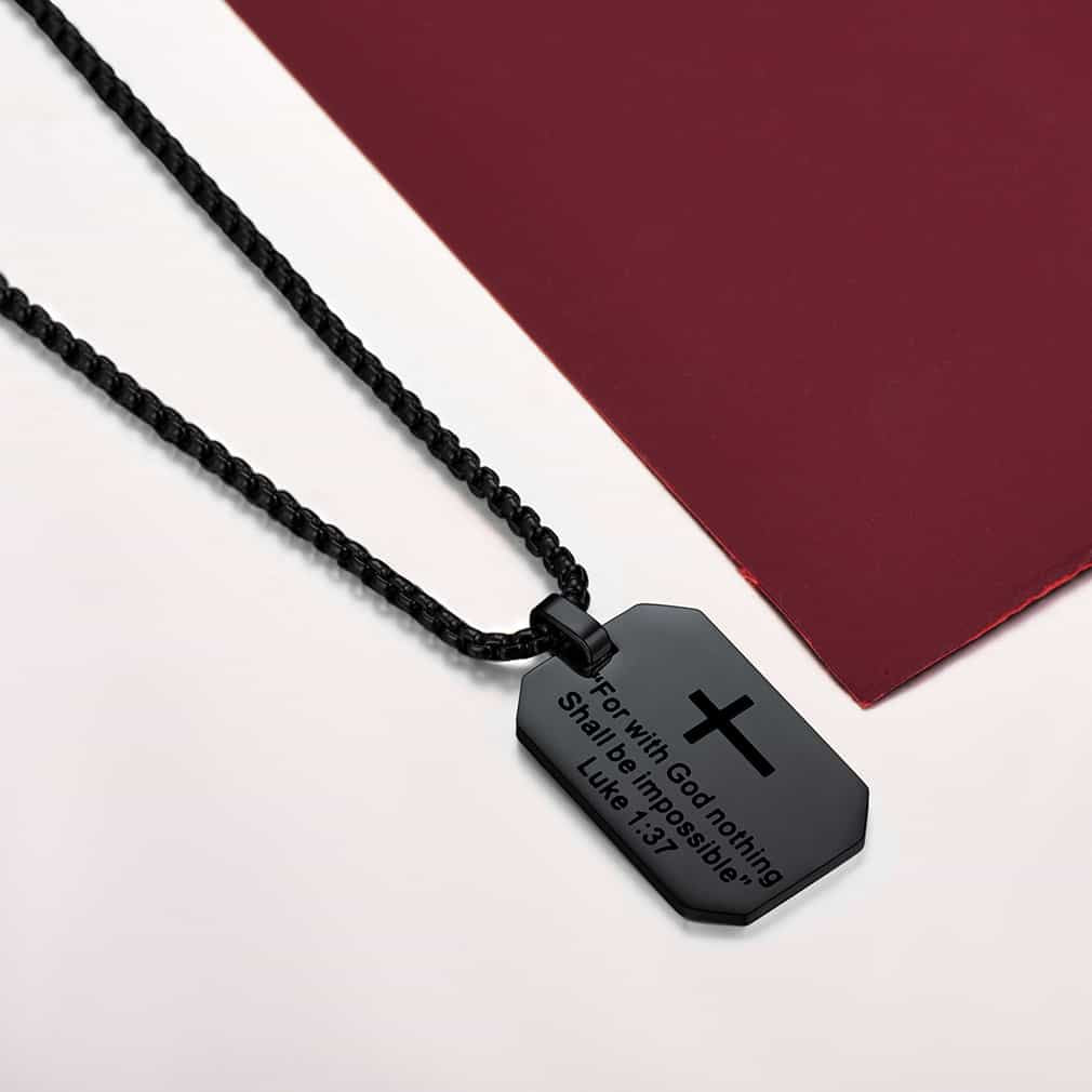 FaithHeart Luke 1:37 Dog Tag Pendant Necklace for Men FaithHeart