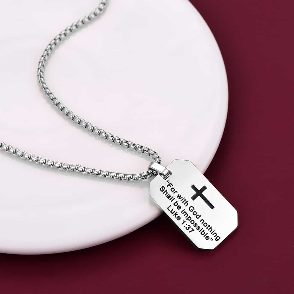 FaithHeart Luke 1:37 Dog Tag Pendant Necklace for Men FaithHeart