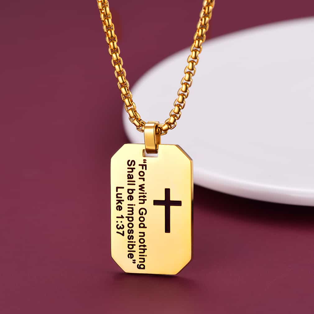FaithHeart Luke 1:37 Dog Tag Pendant Necklace for Men FaithHeart