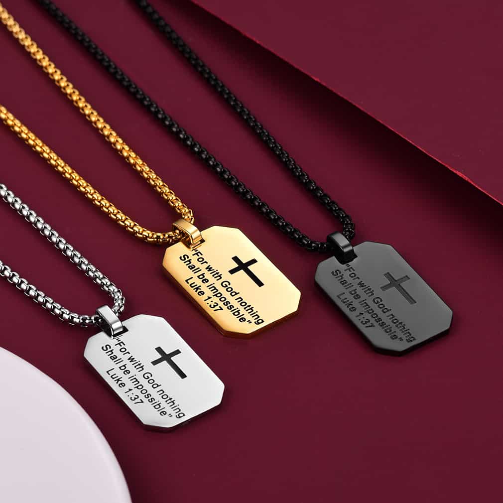 FaithHeart Luke 1:37 Dog Tag Pendant Necklace for Men FaithHeart