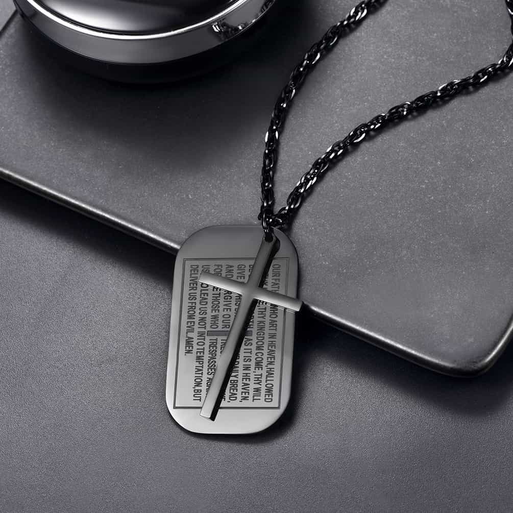 FaithHeart Christian Dog Tag Pendant with Cross Necklace For Men FaithHeart