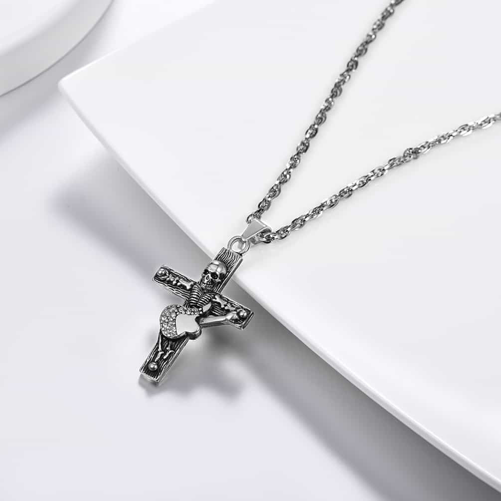 FaithHeart Punk Skull Guitar Cross Necklace for Men FaithHeart