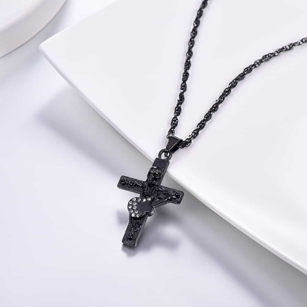 FaithHeart Punk Skull Guitar Cross Necklace for Men FaithHeart