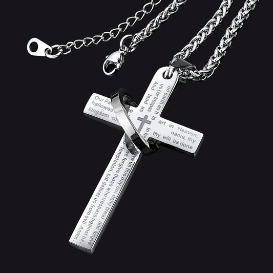 FaithHeart Lord's Prayer Cross Necklace For Men With Halo Ring FaithHeartimg