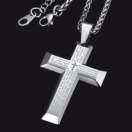 FaithHeart Christian Lord's Prayer Cross Necklace for Men FaithHeart