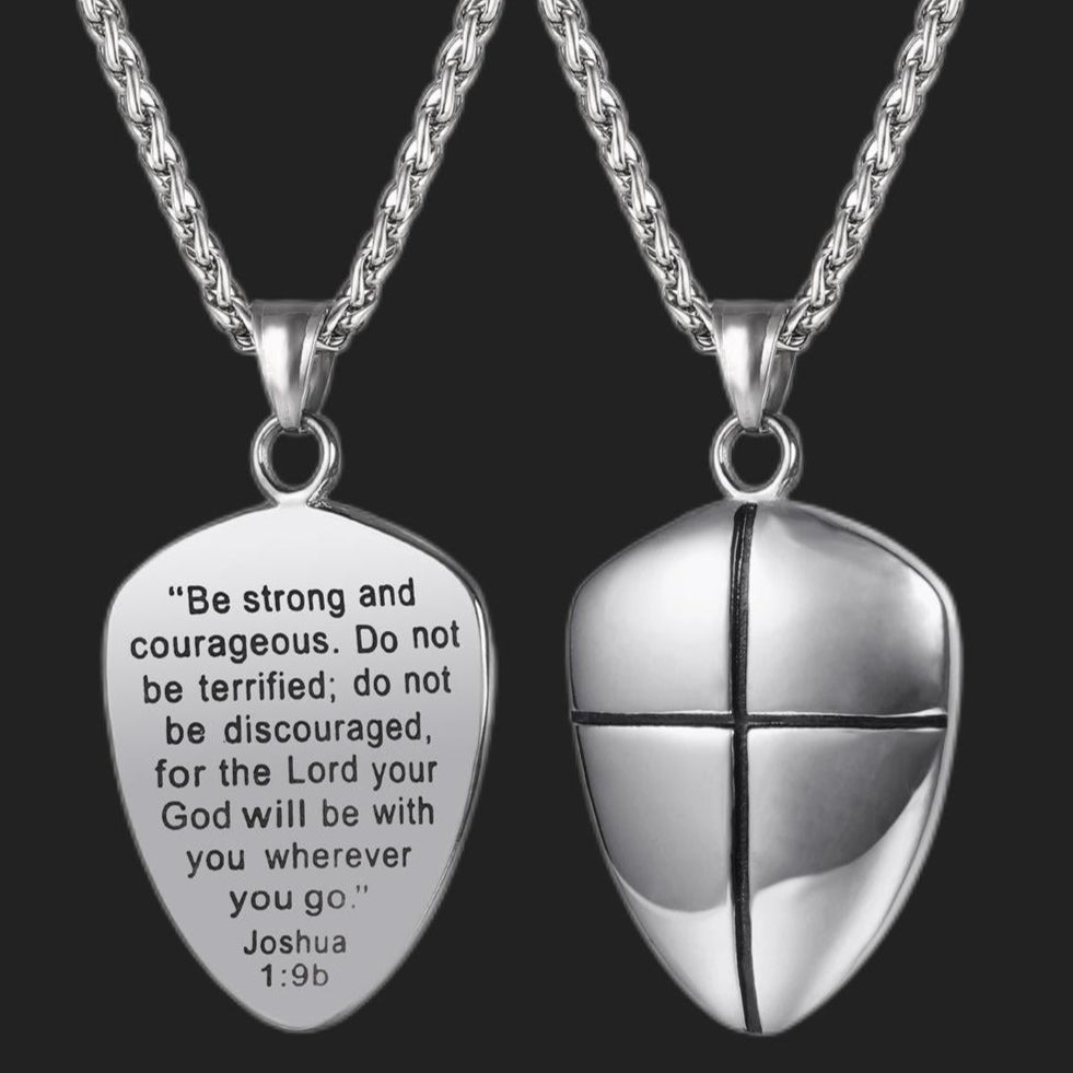 FaithHeart Christian Shield Joshua 1:9 Cross Necklace For Men FaithHeart
