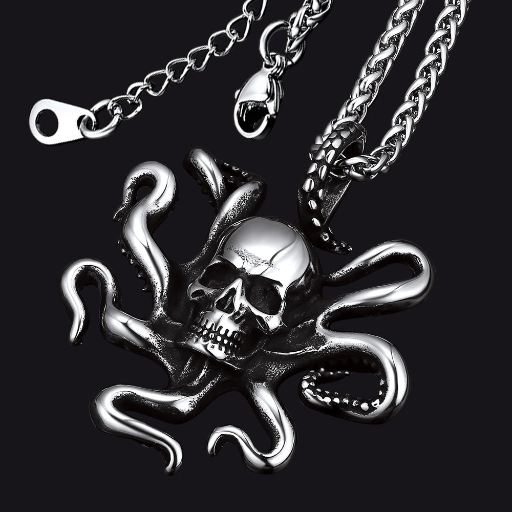 FaithHeart Gothic Octopus Skull Necklace For Men FaithHeart