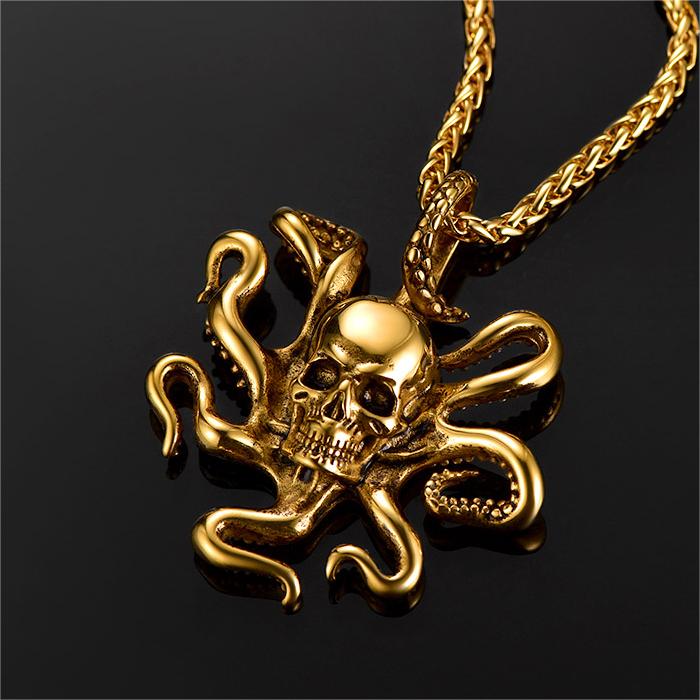FaithHeart Gothic Octopus Skull Necklace For Men FaithHeart