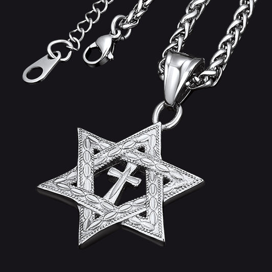 FaithHeart Jewish Star of David Cross Necklace For Men FaithHeartimg