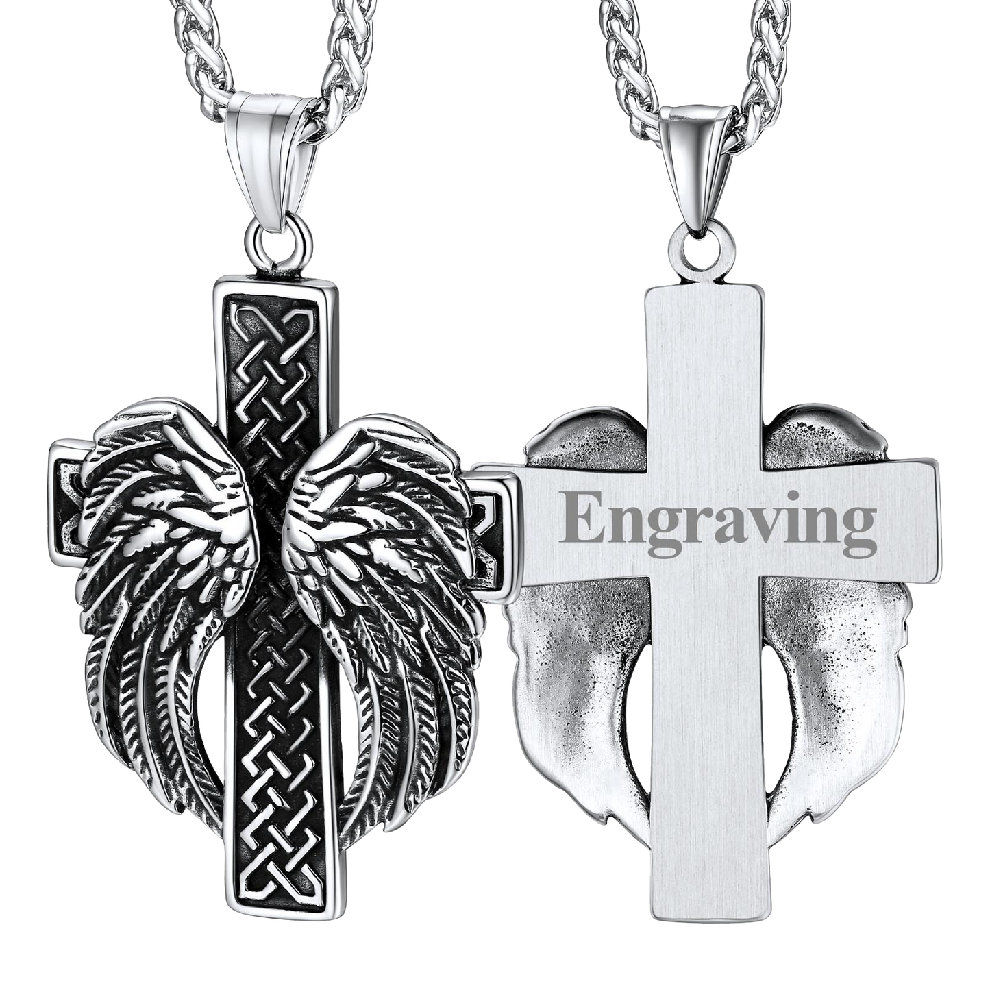 FaithHeart Angel Wing Cross Necklace Pendant for Men FaithHeart