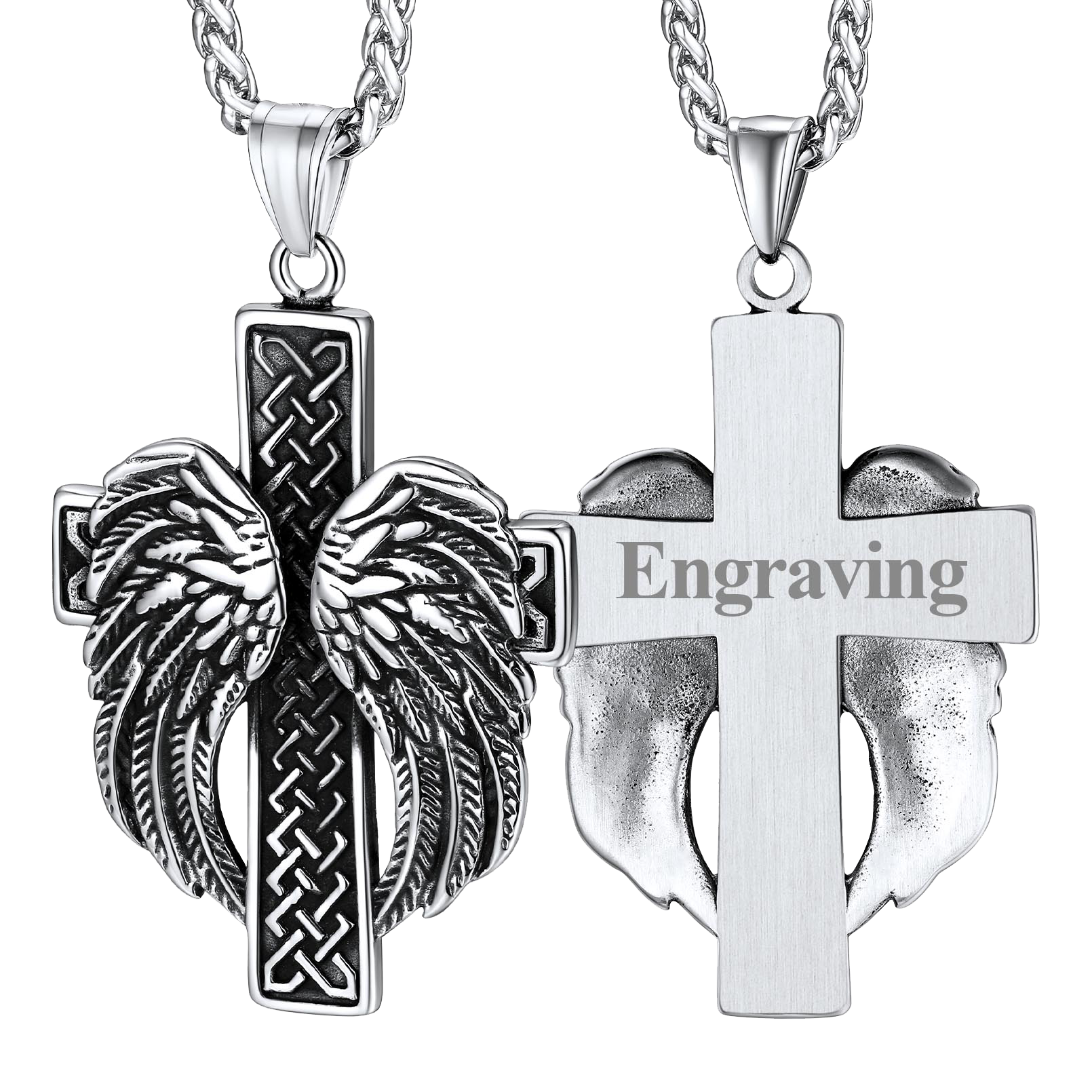 FaithHeart Angel Wing Cross Necklace Pendant for Men FaithHeart