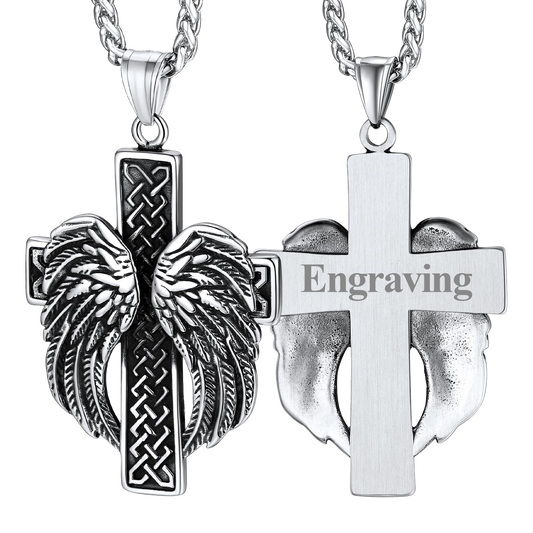 FaithHeart Angel Wing Cross Necklace Pendant for Men FaithHeartimg