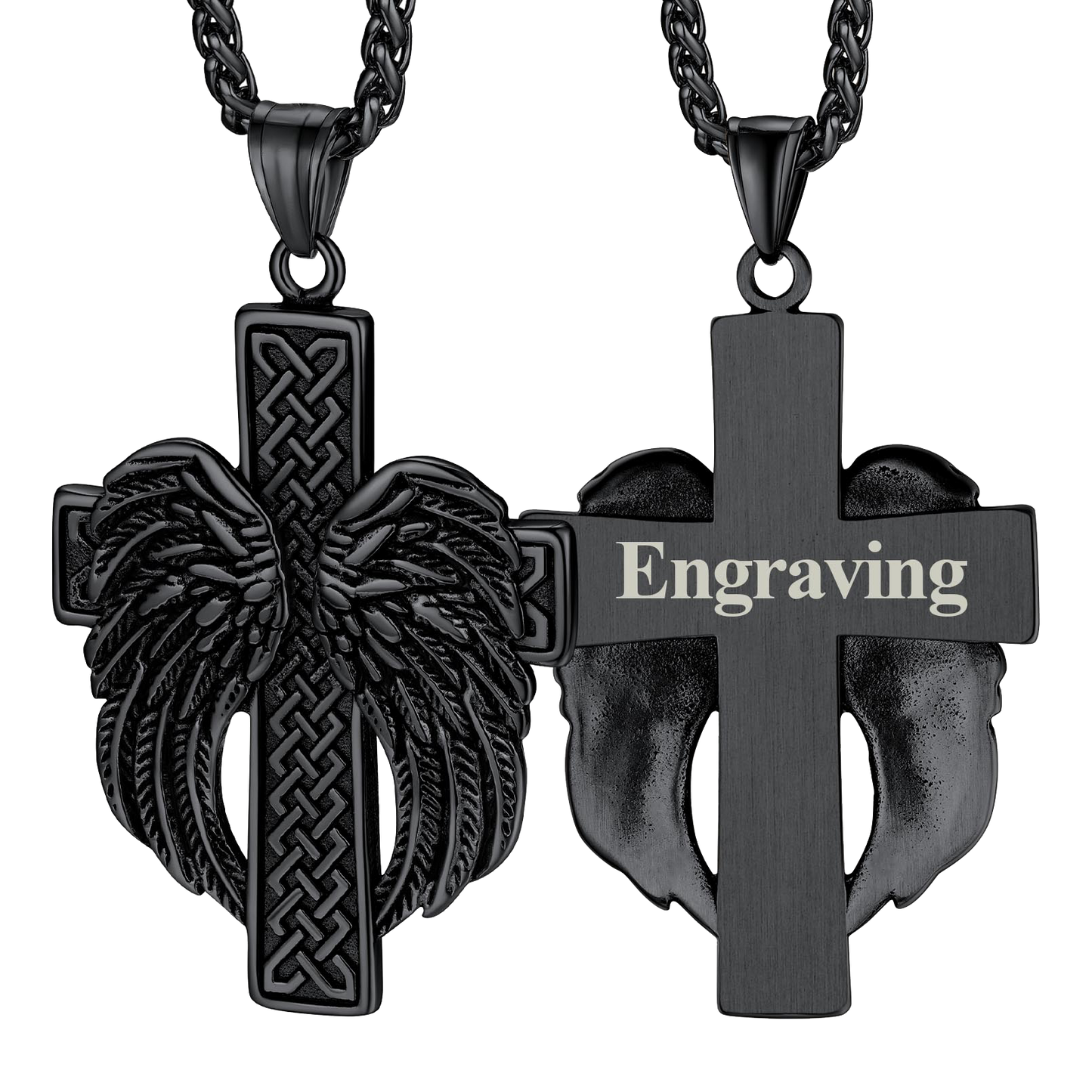 FaithHeart Angel Wing Cross Necklace Pendant for Men FaithHeart
