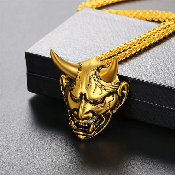 FaithHeart Demon Hannya Mask Pendant Necklace for Men FaithHeart