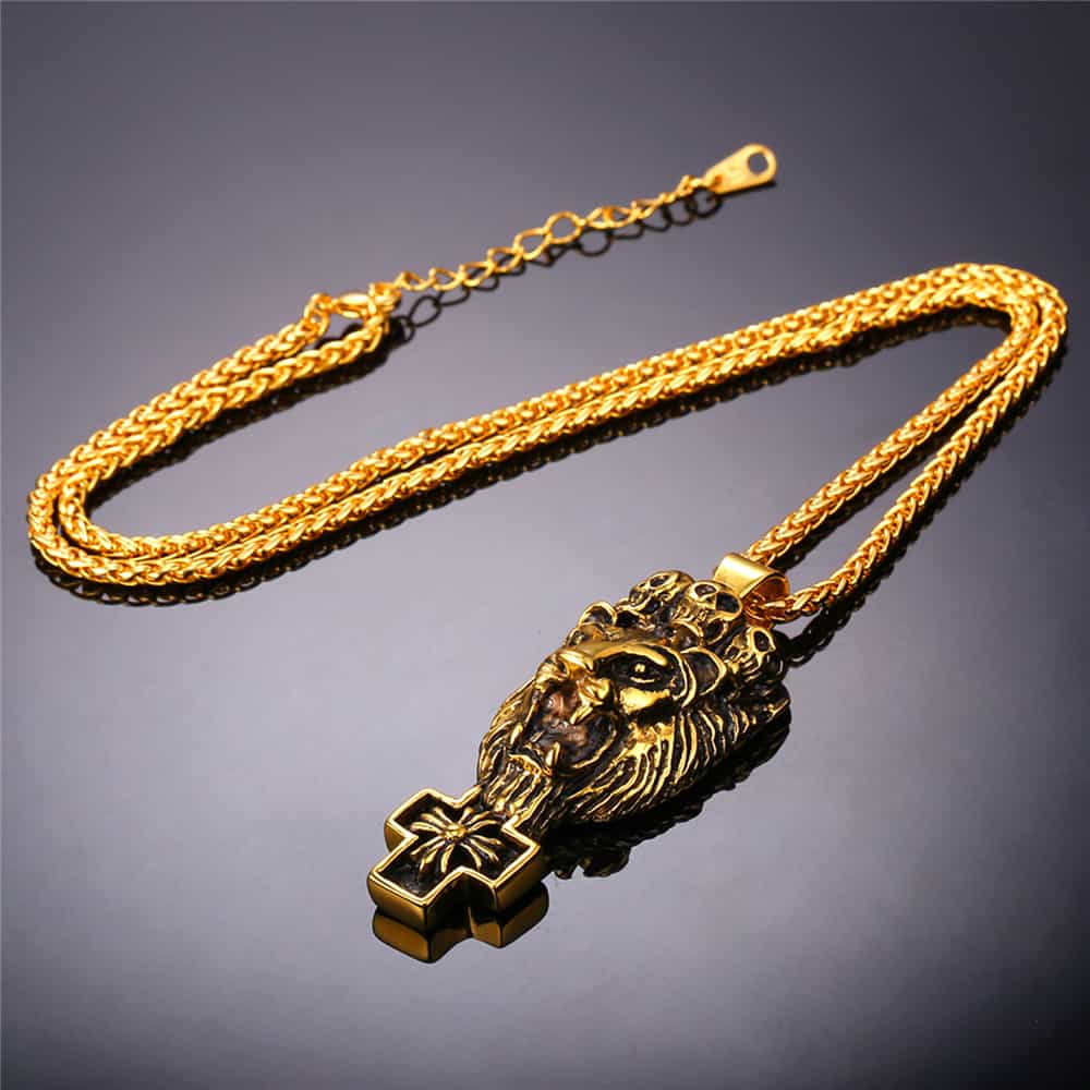 FaithHeart Lion Cross Necklace Lion Skull Necklace For Men FaithHeart